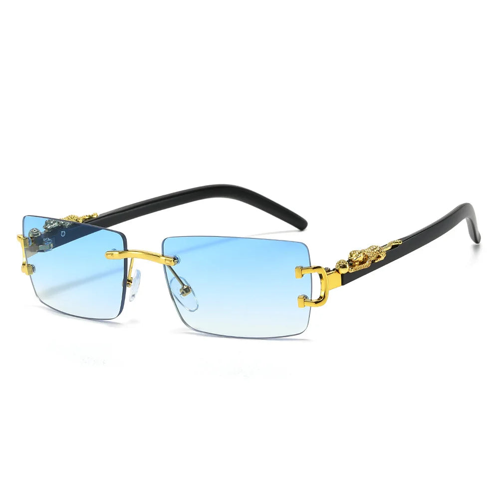 Fashion Rimless Sunglasses Women Men Cheetah Decoration Rectangular Brand Designer Sun Glasses