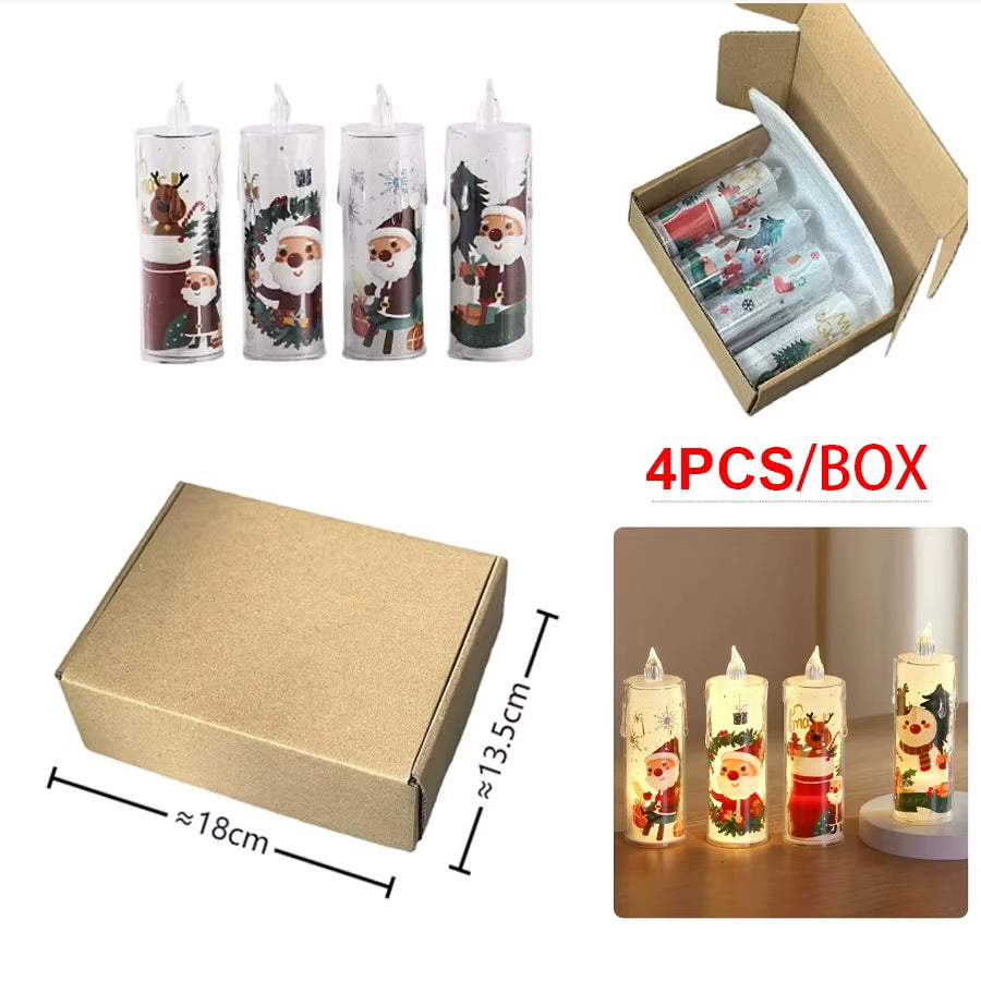 4PCS Christmas LED Candles, Flameless Flickering Electronic Tea Lights,Santa Claus Projection