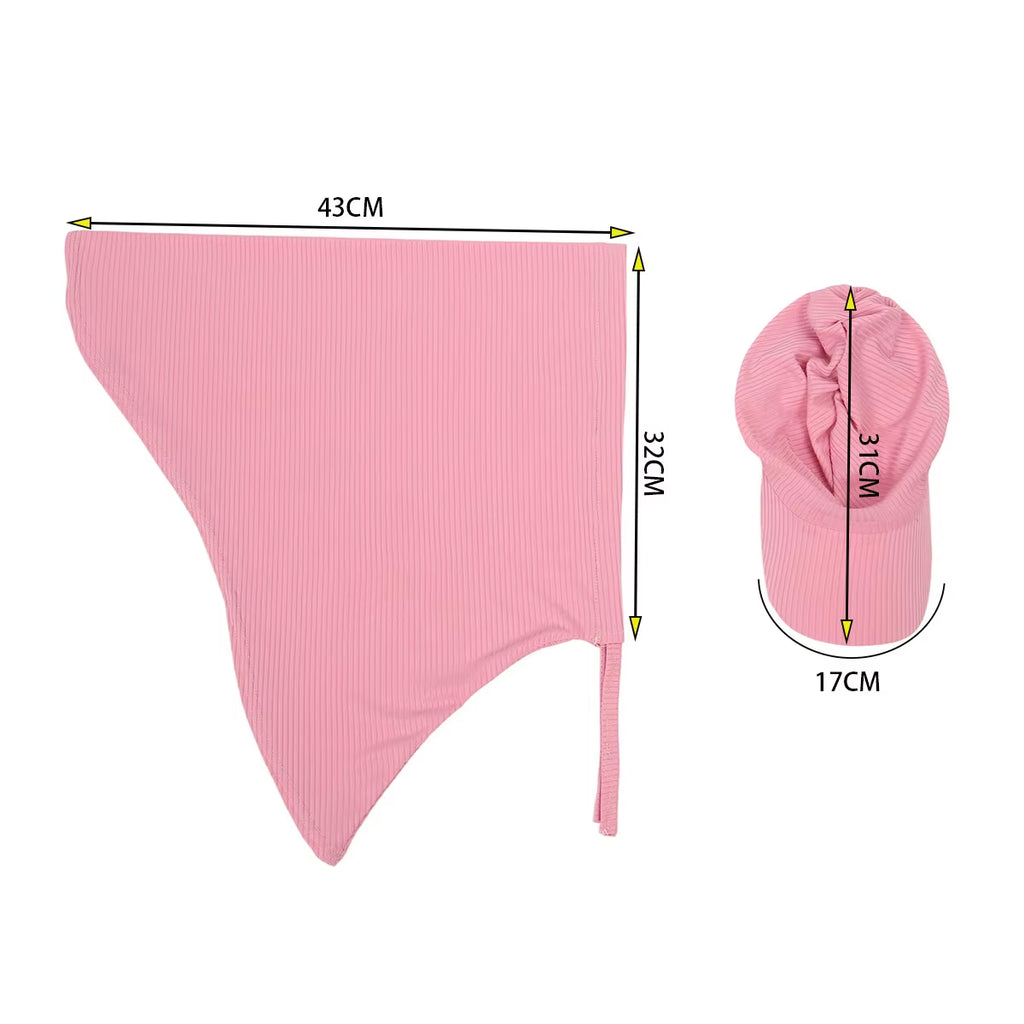 2 Pcs/Set Solid Color Cycling Scarf Hijab Caps Combination Set Wrap Head Scarf Muslim Turban Bonnet for Women Turbantes Caps