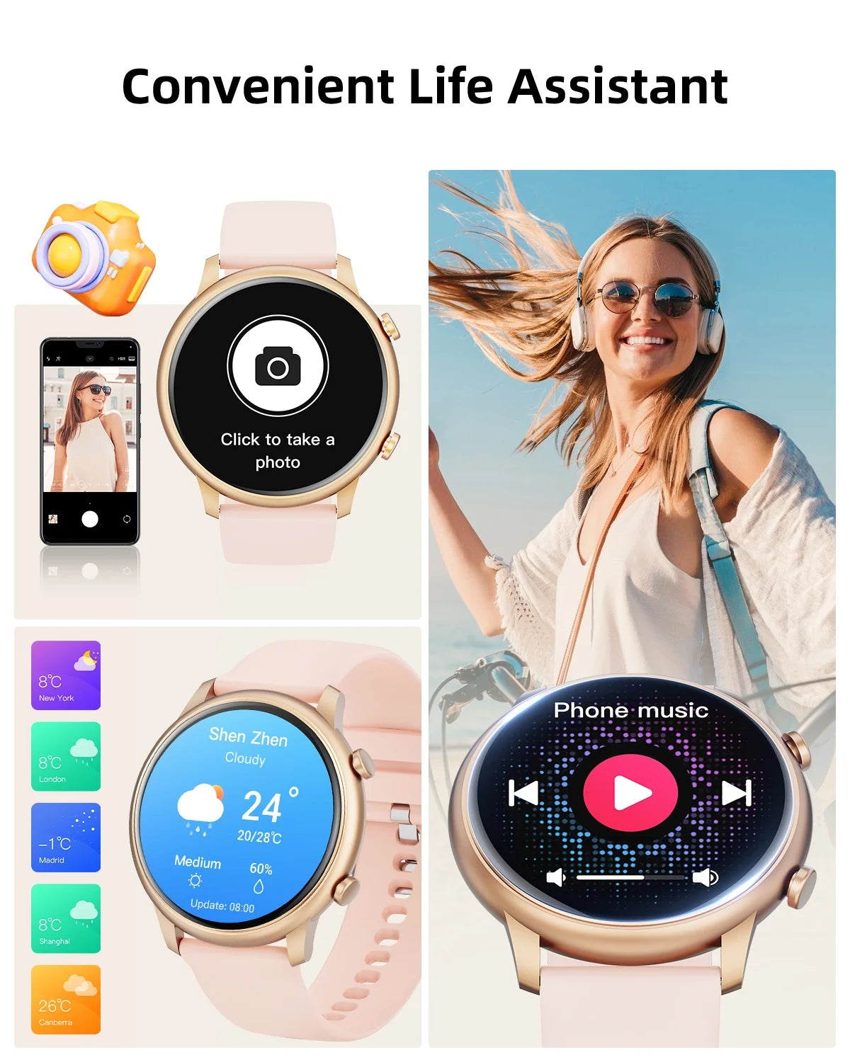 Smart Watch(Answer/Make Call), Smartwatch Fits for Android and Iphone, 1.39" HD Fitness Watch with 100 Sports Modes, Waterproof, Activity Smart Watches for Women, Two Straps, Gold