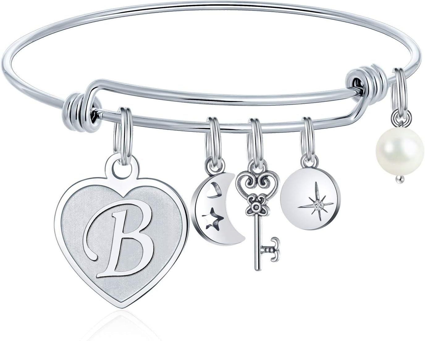 Initial Charm Bracelets for Women Gifts - Engraved 26 Letters Initial Charms Bracelet Stainless Steel Bangle Bracelet Birthday Christmas Jewelry Gift for Women Teen Girls