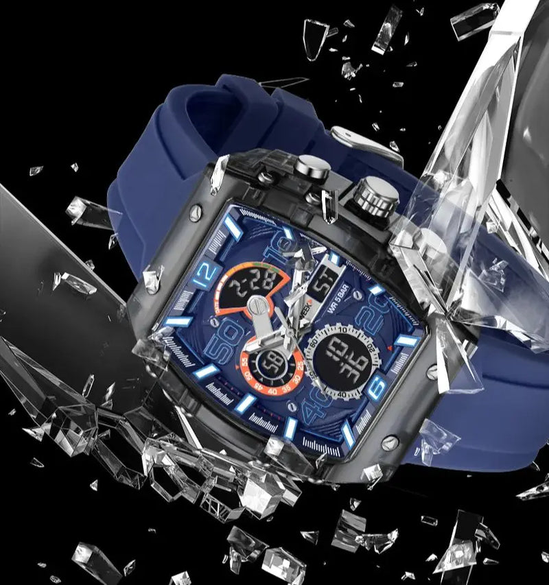 Brand 8109 New Electronic Watch Fashion Square Dual Display Waterproof Luminous Multi-Color for Men