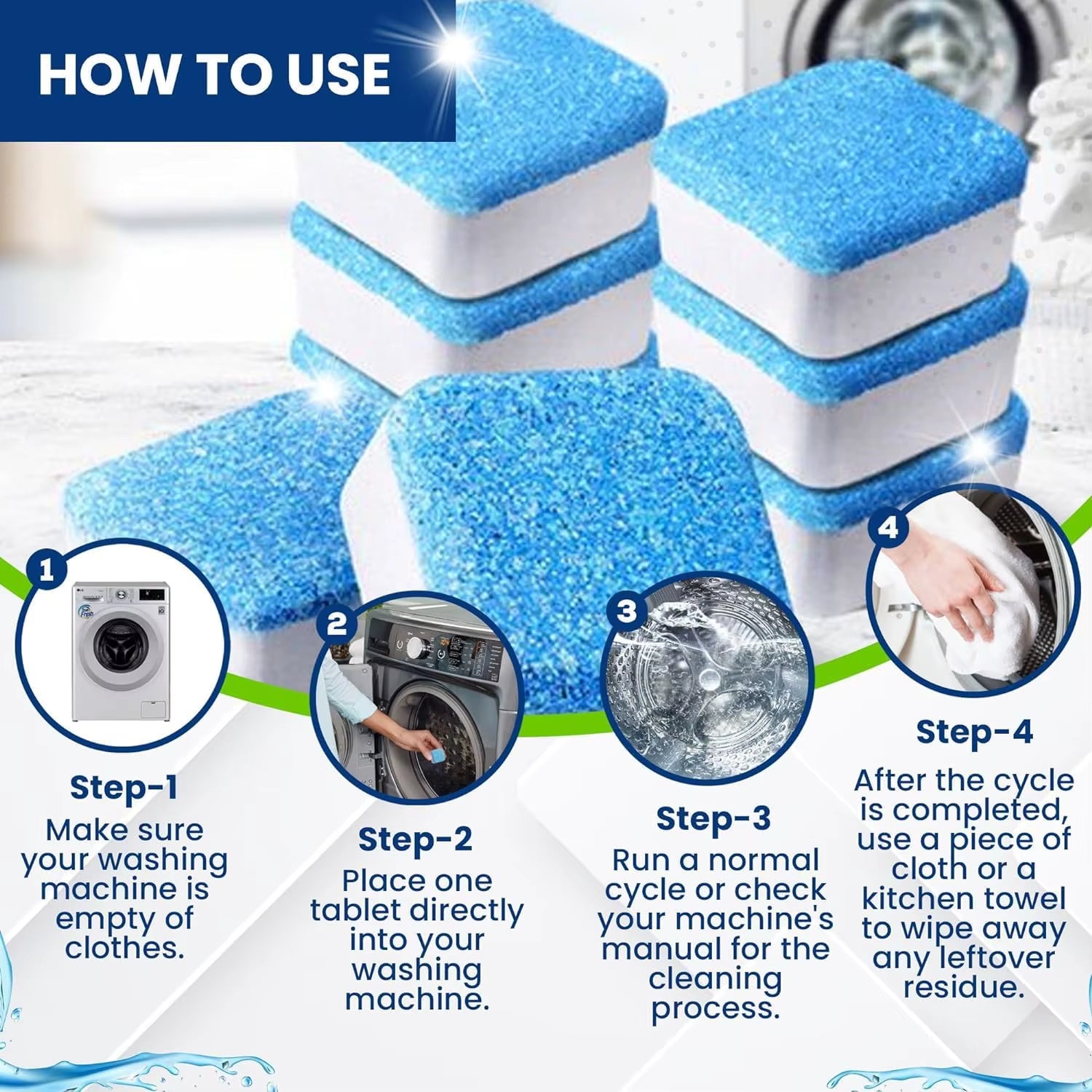 12/24Pcs Washing Machine Cleaner Tablets Penetrating Deep Clean Washer Cleaner Tablets for Front Loader and Top Load HE