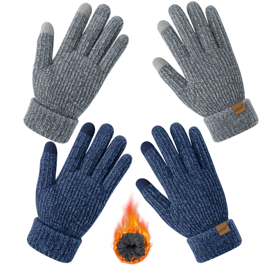 2 Pairs Winter Gloves for Women Chenille, Winter Warm Thick Lined Touchscreen Fingers Weather Gloves