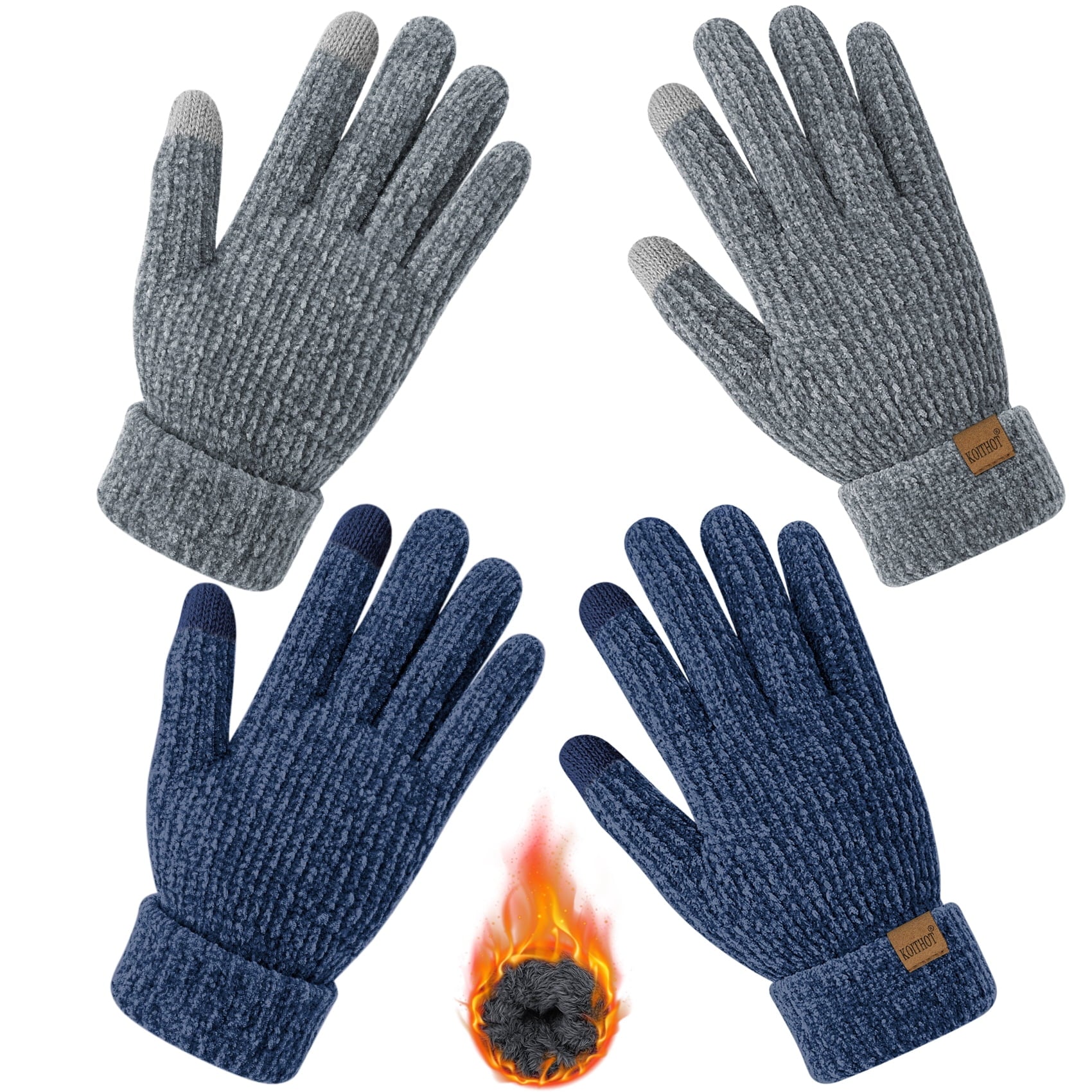 2 Pairs Winter Gloves for Women Chenille, Winter Warm Thick Lined Touchscreen Fingers Weather Gloves