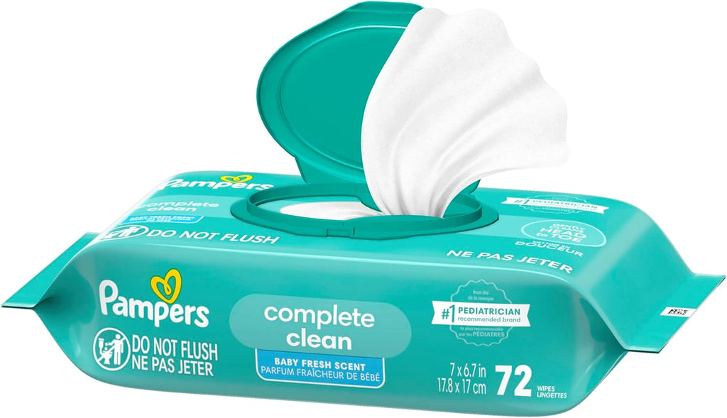 Baby Wipes, Complete Clean Baby Fresh Scented Wipe, Gently Cleans Head to Toe, 72 Total (1 Flip-Top Packs)