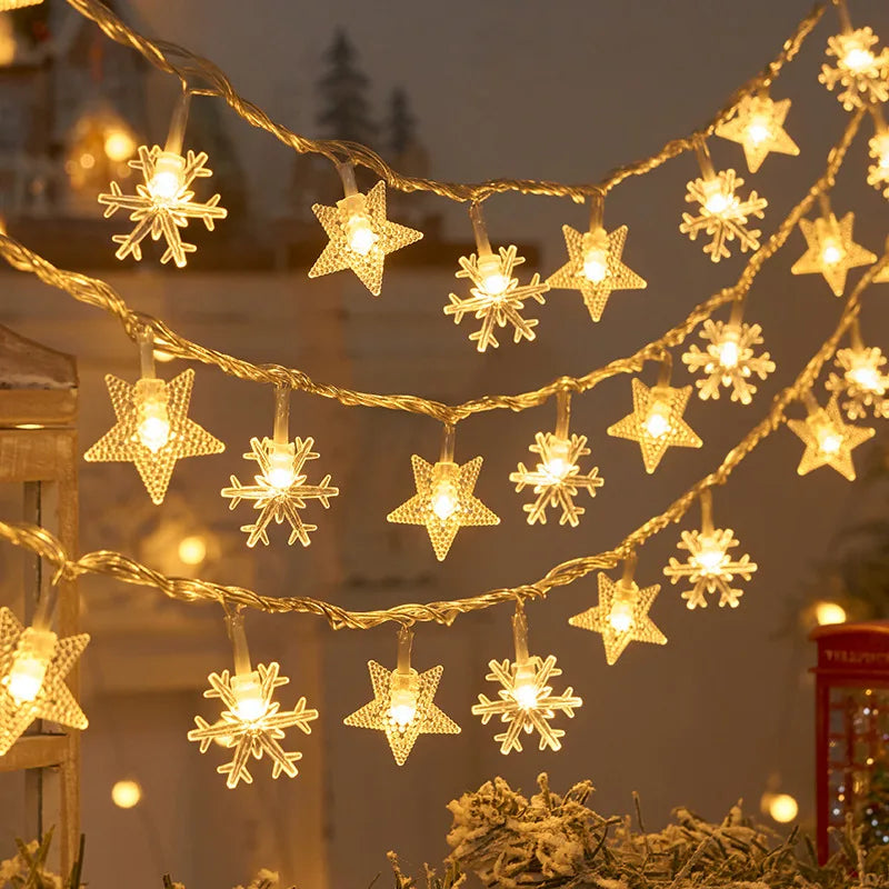 Fairy Lights 1.5/3M LED Ball Snowflake Star Christmas String Light Garland Battery Powered for Home New Year Decoration Navidad