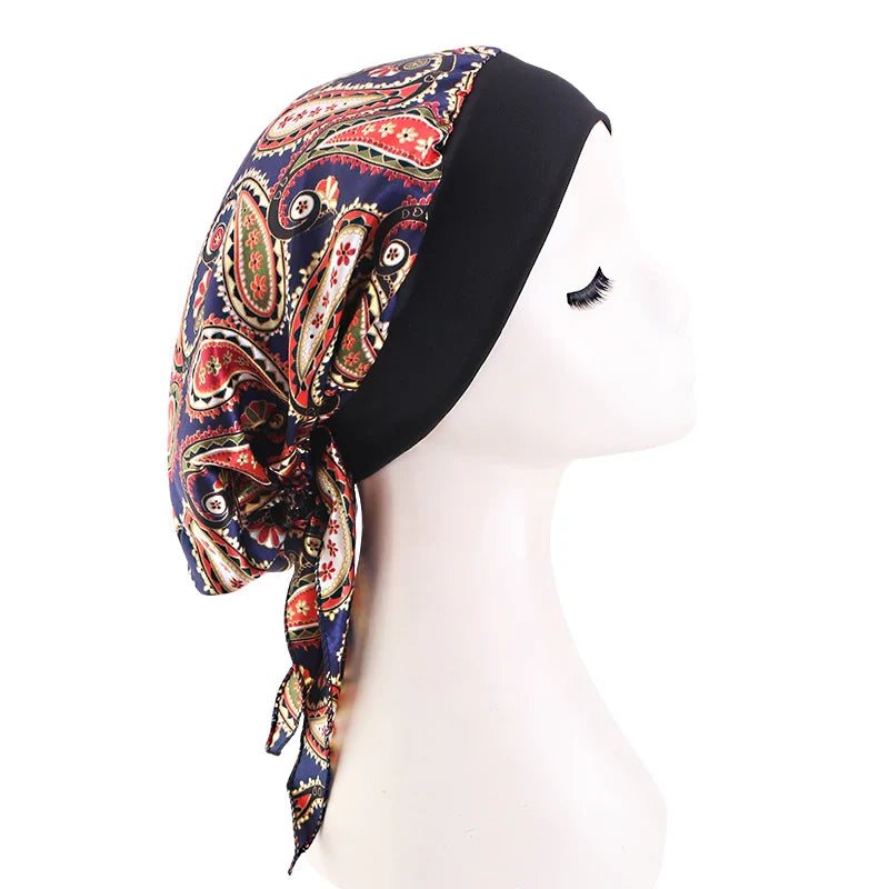 Women Pre-Tied Satin Turban Muslim Inner Hijabs Cancer Chemo Caps Headscarf Hair Loss Headwrap Bandana Elastic Hair Accessories