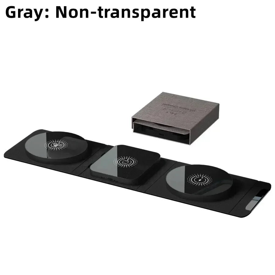 3-In-1 Magnetic Wireless Charger Dock Fabric Art Foldable Portable Fast Charging Station for Magsafe Iphone 16~12 Airpods Iwatch