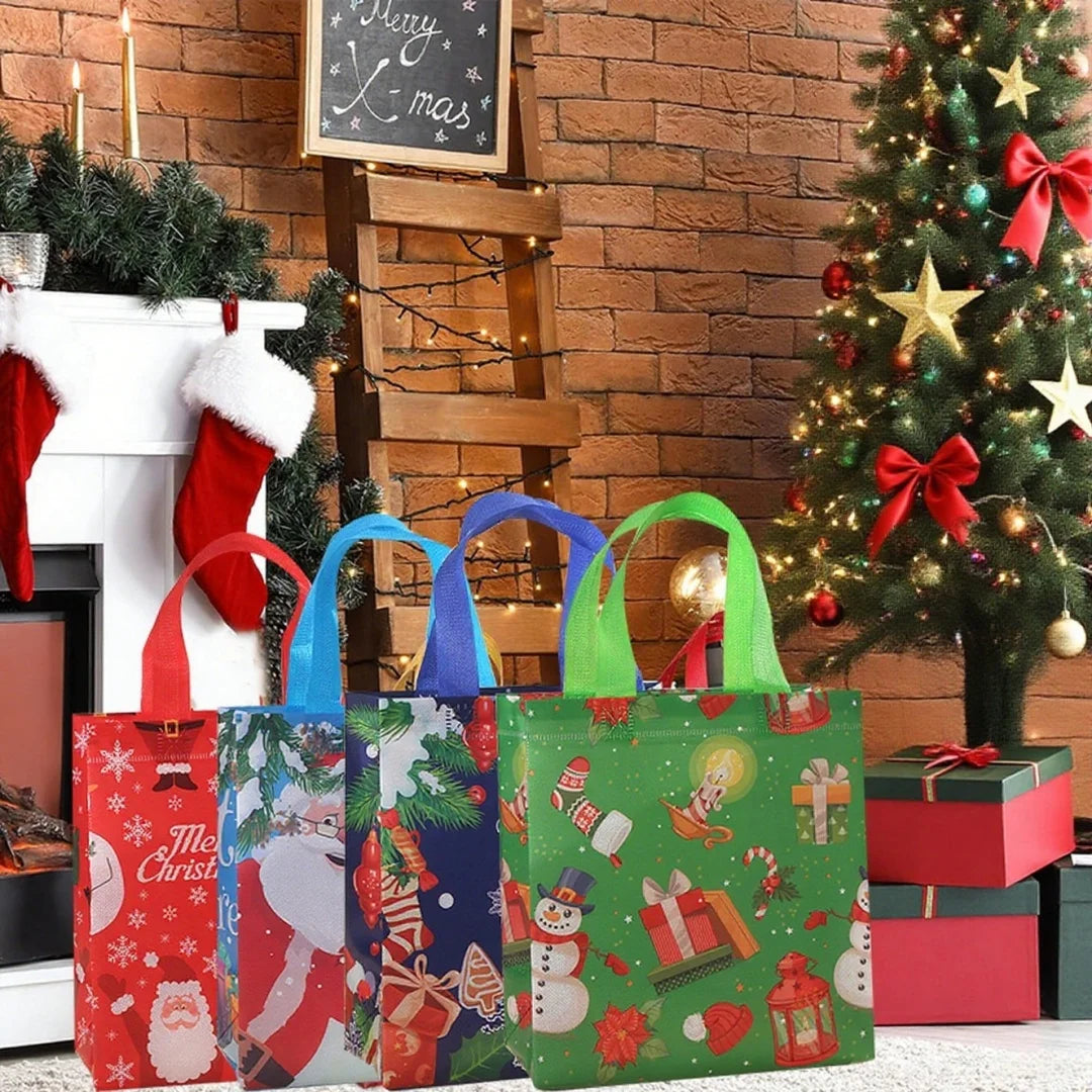 Christmas Tote Bags Reusable Gift Bags Non-Woven Christmas Gift Organiser Santa Snowman Treat Bags Navidad Party Decorations