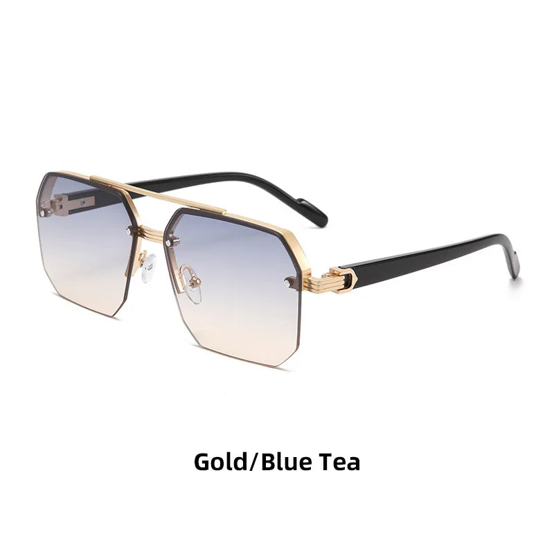 Pilot Sunglasses Men Flat Top Half Frame UV400 Sun Glasses Classic Travel Casual Vintage Shades