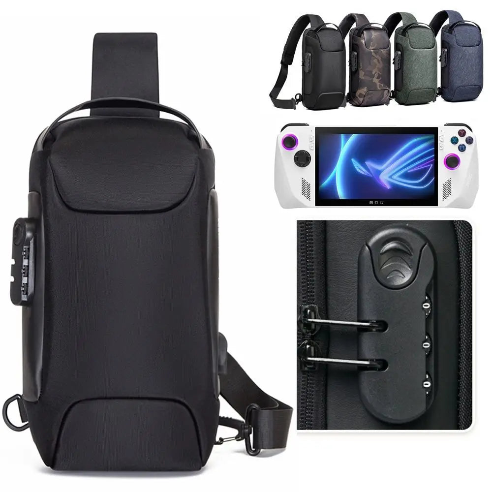 Portable Storage Bag for Asus ROG Ally Game Conslole Case Crossbody Backpack Shoulder Chest Pouch Anti-Theft Lock USB Charging