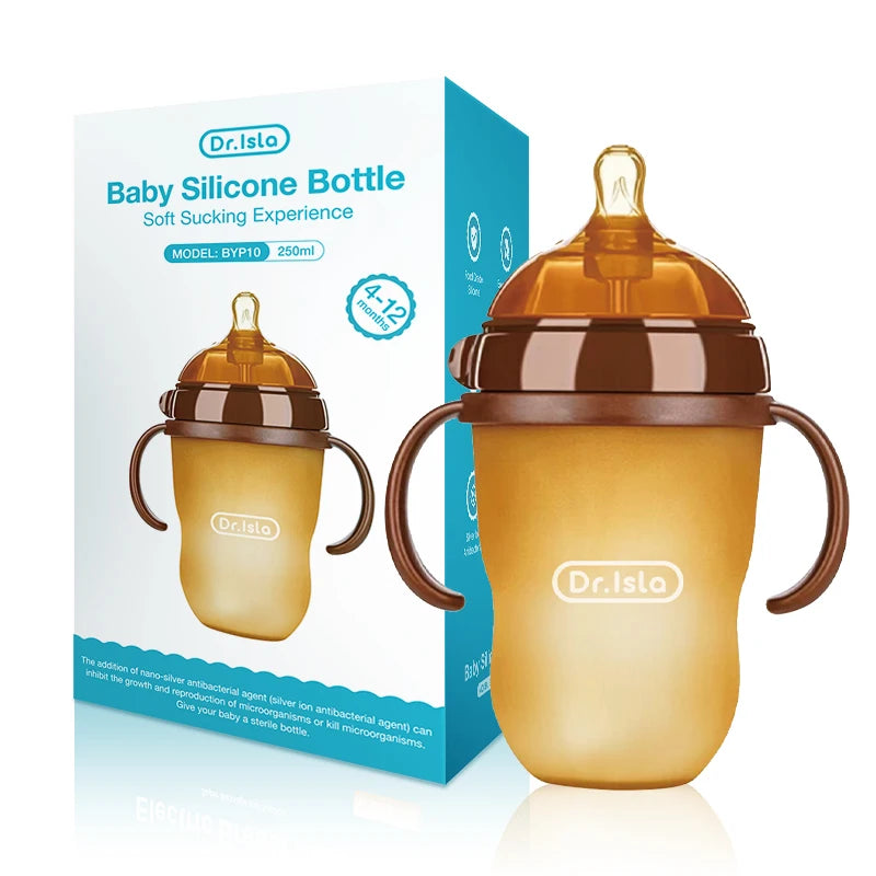 150ML/250ML Portable Baby Bottle Slicone Feeding Bottle with Handle Baby Drop-Resistant Bottles Newborn Bottle BPA Free