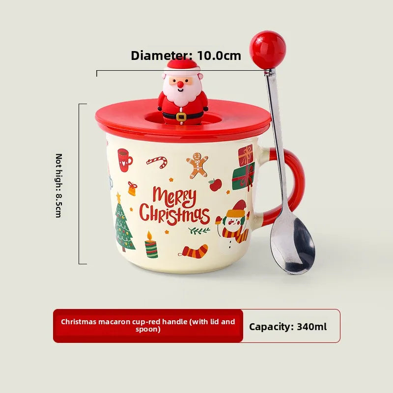 Christmas Ceramic Mug with Lid Spoon,Creative Cute Tea Cup,Holiday Gift 
