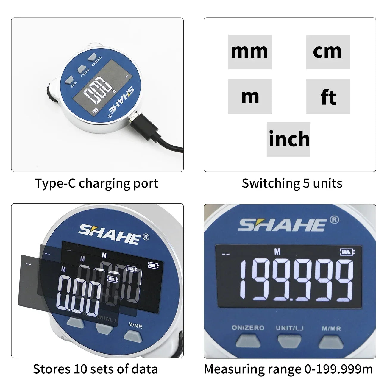 Electronic Tape Measure with LCD Display Digital Ruler Type-C Rechargeable Length Measuring Tool for Flat Curved