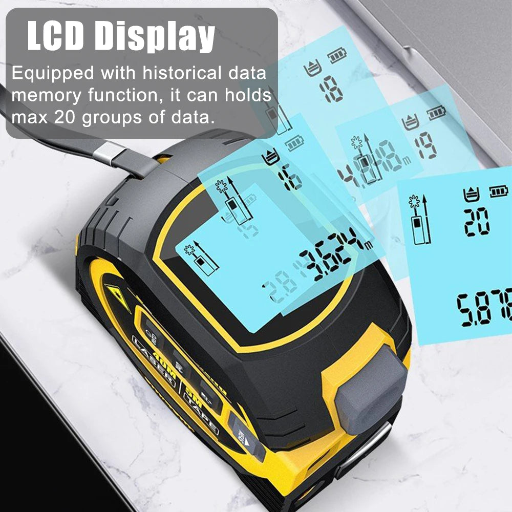 3 in 1 Distance Meter Tape Measure Ruler Laser Rangefinder Building Measurement Device 5M LCD Display with Backlight