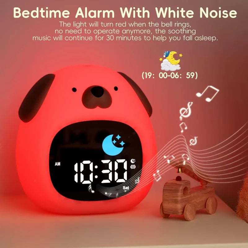 Alarm Clock for Kids Puppy-Shape Toddler Sleep Training Clock Cute Touch Night Light for Children Bedroom
