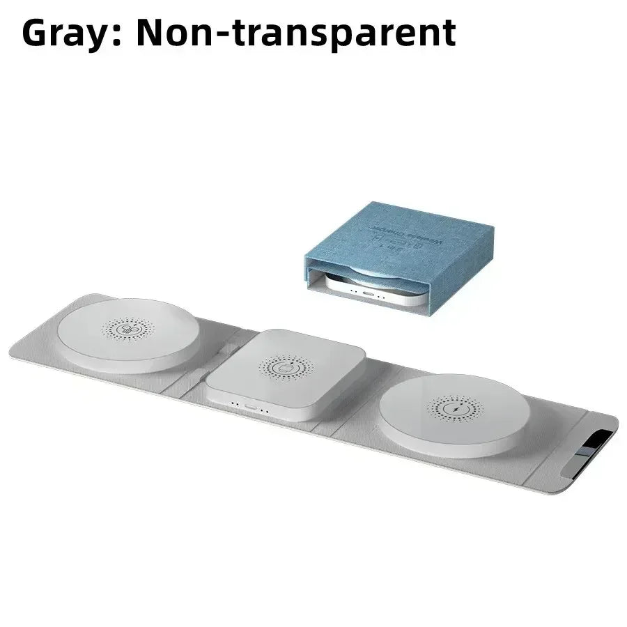 3-In-1 Magnetic Wireless Charger Dock Fabric Art Foldable Portable Fast Charging Station for Magsafe Iphone 16~12 Airpods Iwatch