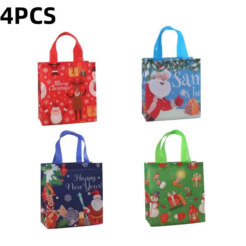 Christmas Tote Bags Reusable Gift Bags Non-Woven Christmas Gift Organiser Santa Snowman Treat Bags Navidad Party Decorations