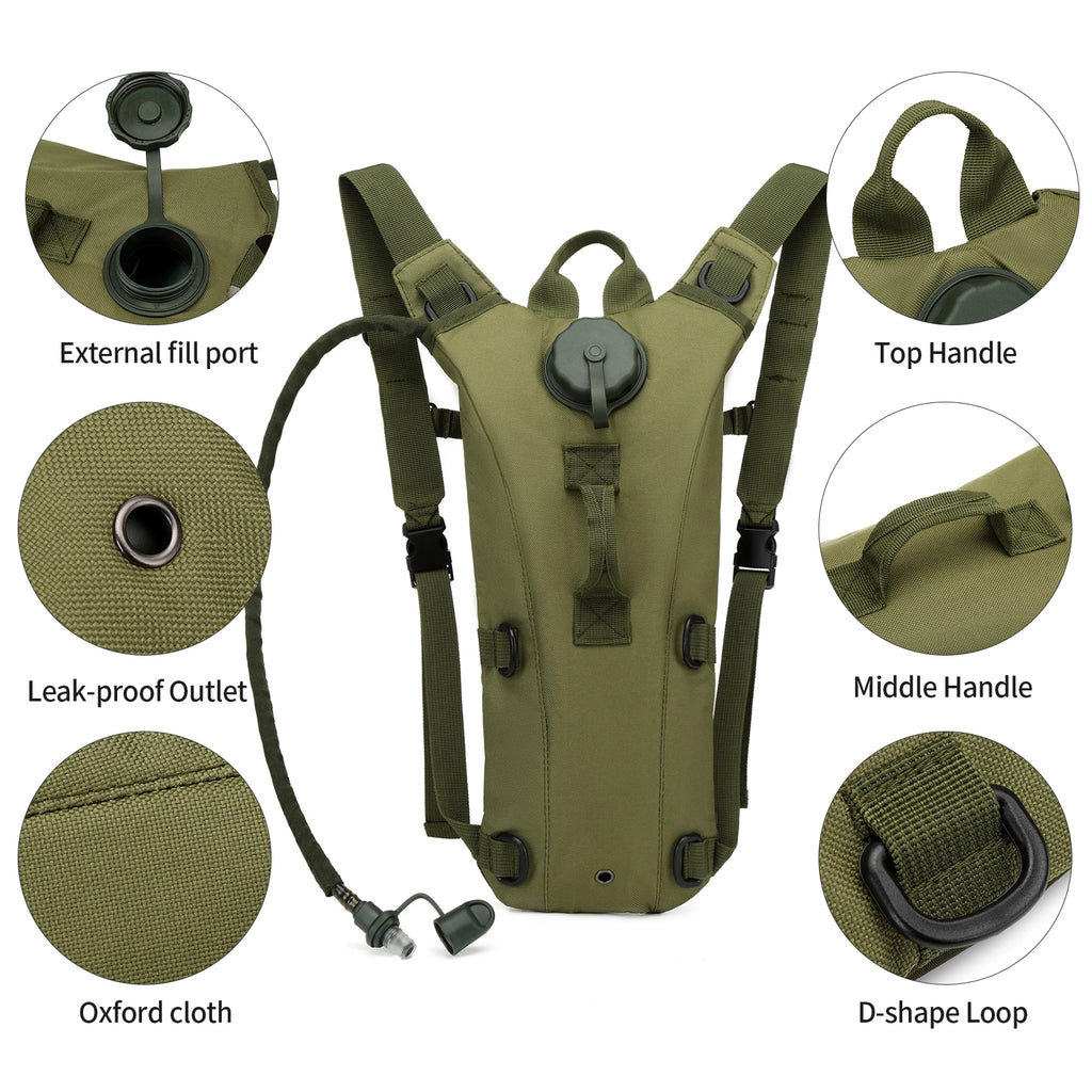 Tactical Water Hydration Pack - Military Class Camel Backpack with 3L Leakproof Water Bladder for Running, Jogging, Cycling