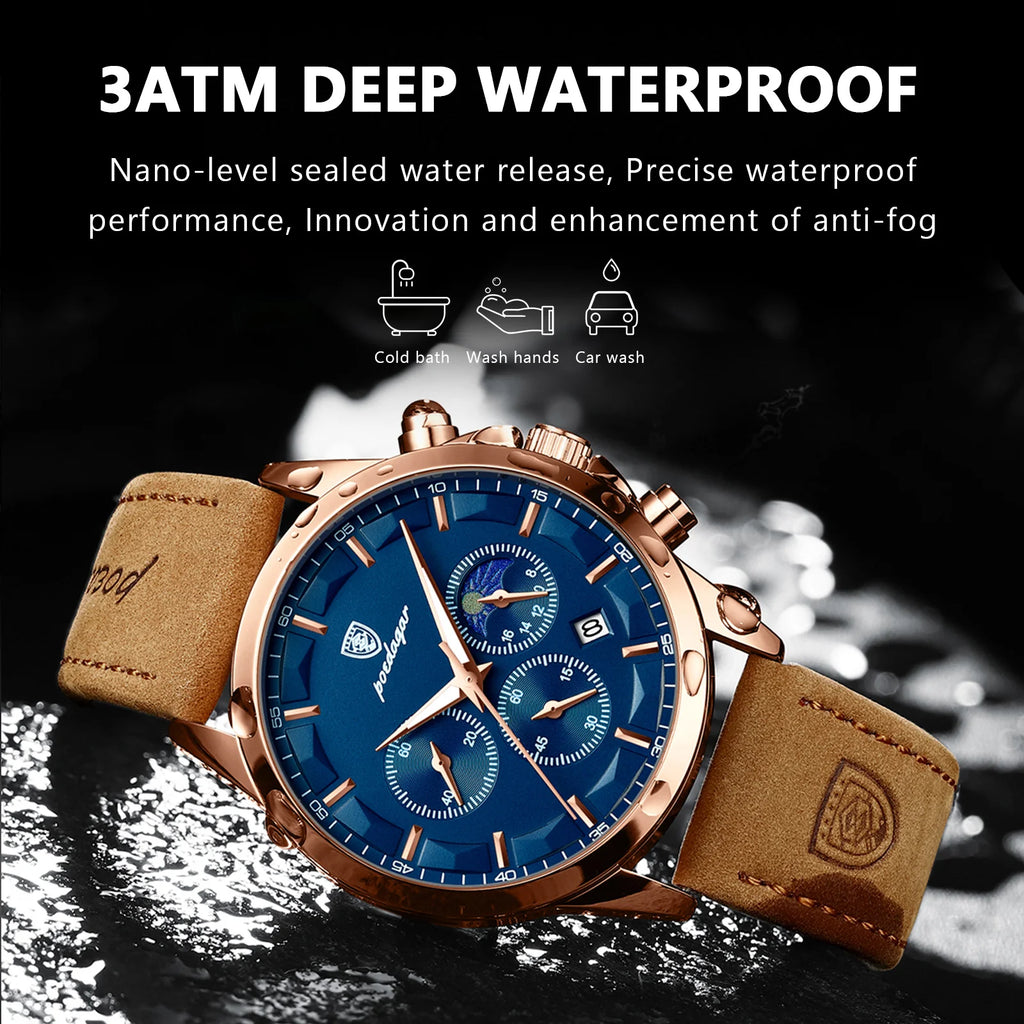Sports Luxury Men Quartz Watch Waterproof Chronograph Luminous Date Man Wristwatch Business Leather Men'S Watches Clock