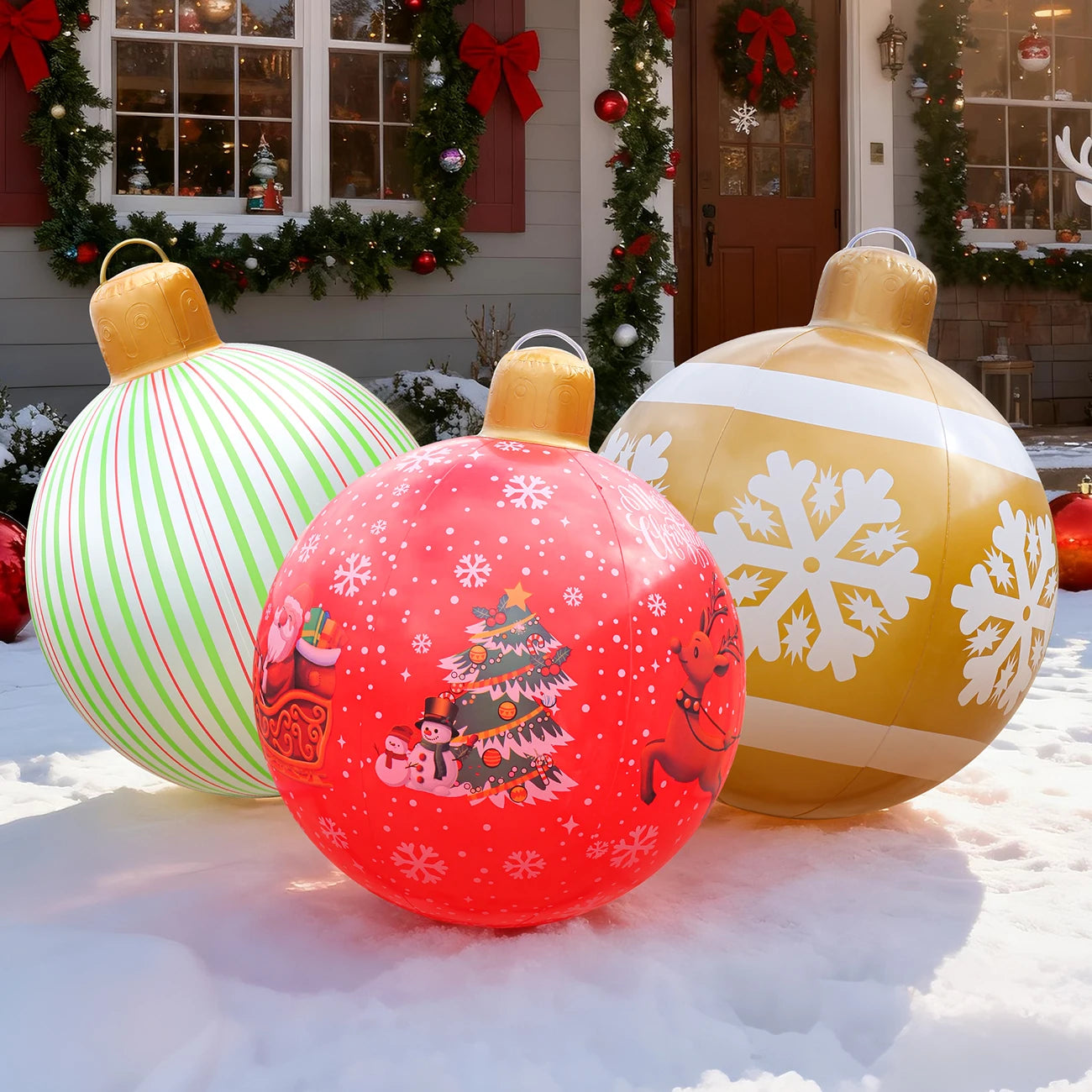 1PC Inflatable Christmas Balls Large PVC Christmas Hanging Ornaments Oversized Christmas Tree Balls Blow up Christmas Balls