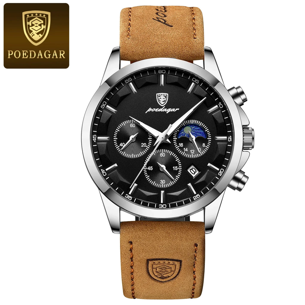 Sports Luxury Men Quartz Watch Waterproof Chronograph Luminous Date Man Wristwatch Business Leather Men'S Watches Clock