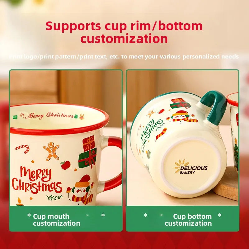 Christmas Ceramic Mug with Lid Spoon,Creative Cute Tea Cup,Holiday Gift 