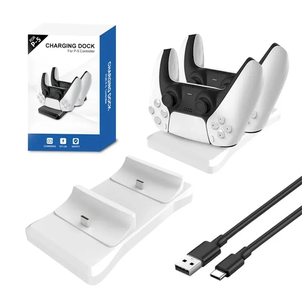 Dual Controller Charging Stand for Playstation 5 Controller Charger Station PS5 with Fast Charging AC Adapter 5V 1.2A