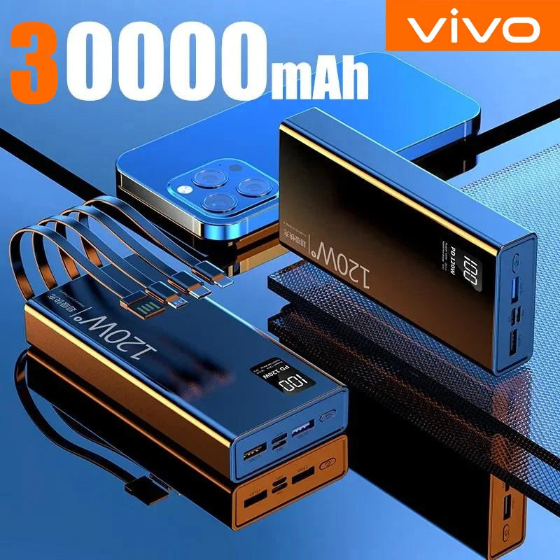 120W 50000Mah High Capacity Power Bank 4 in 1 Cables Fast Charging Powerbank Portable Battery Charger for Iphone Samsung