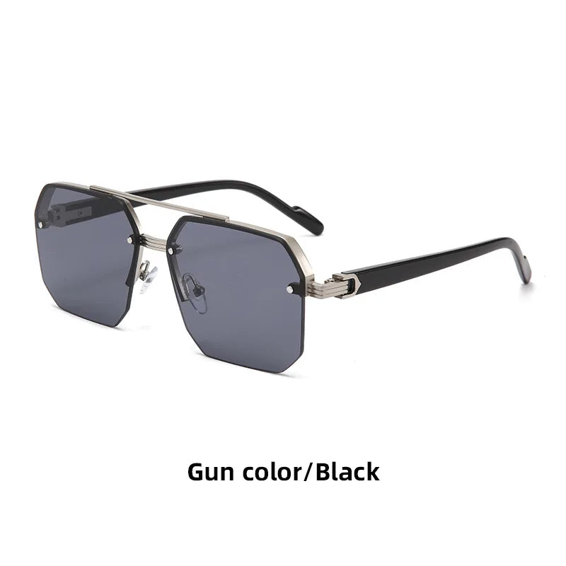 Pilot Sunglasses Men Flat Top Half Frame UV400 Sun Glasses Classic Travel Casual Vintage Shades