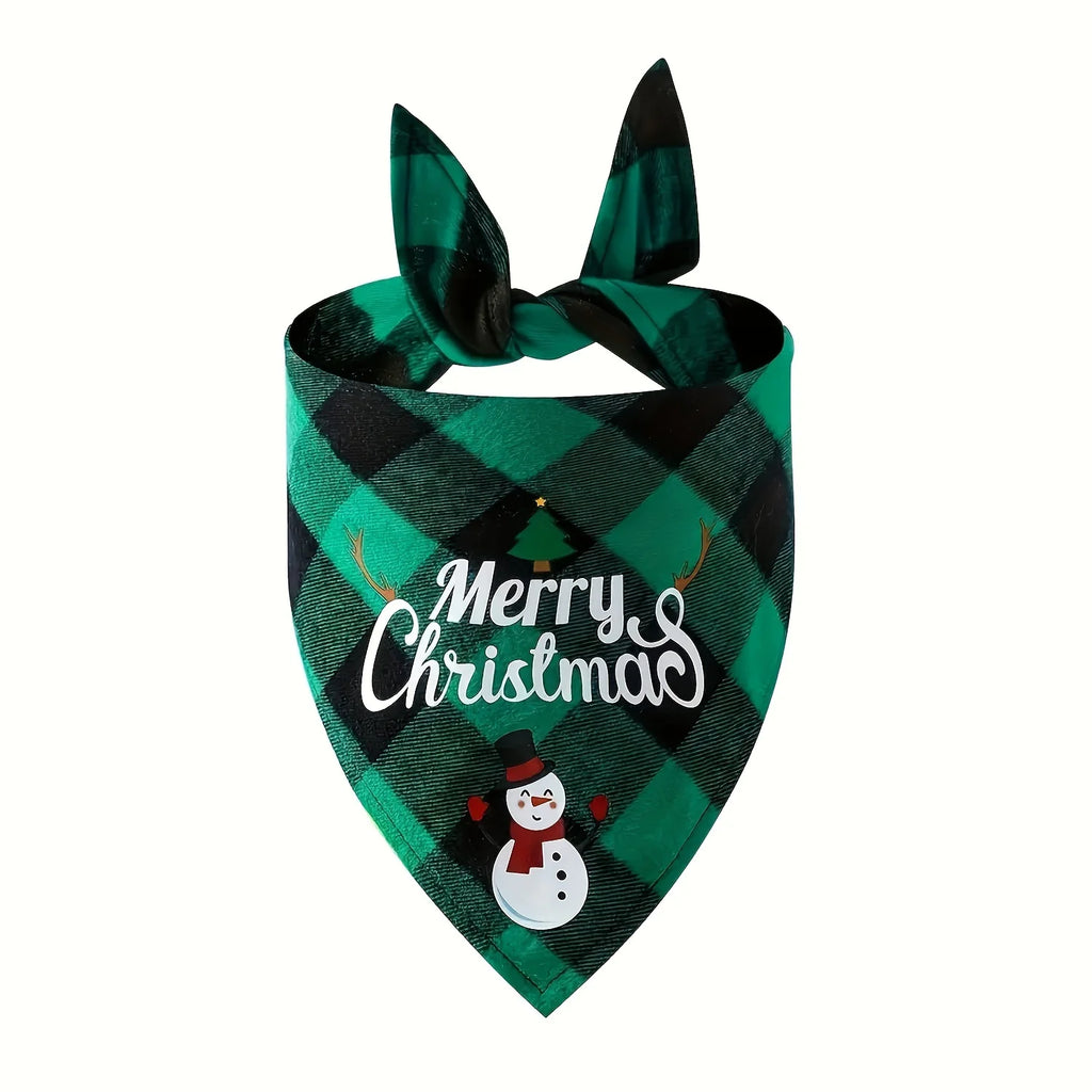 Christmas Dog Bandana with Santa & Snowman Design - 100% Polyester Non- Fabric, Adjustable Holiday Pet Headband for All Dog