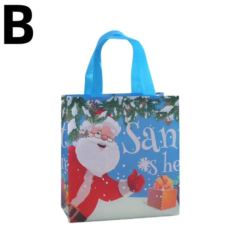 Christmas Tote Bags Reusable Gift Bags Non-Woven Christmas Gift Organiser Santa Snowman Treat Bags Navidad Party Decorations