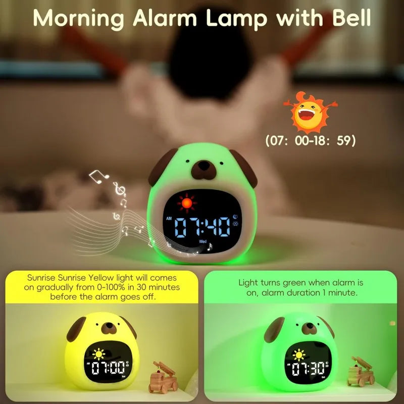 Alarm Clock for Kids Puppy-Shape Toddler Sleep Training Clock Cute Touch Night Light for Children Bedroom