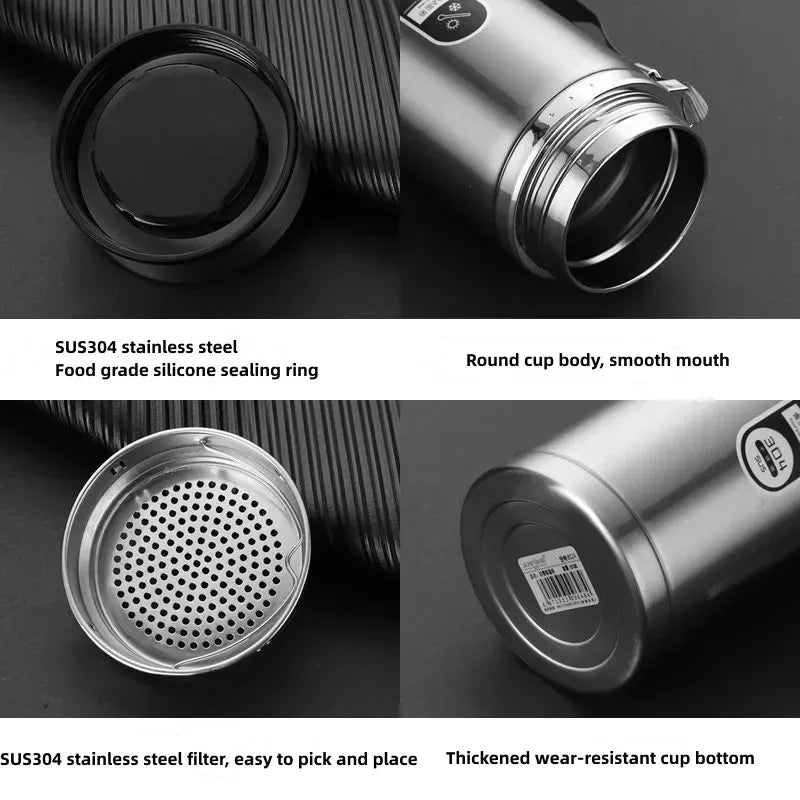 800ML-1L Stainless Steel Thermos Bottle 304 Tea Bottle Car Vacuum Bottle with LED Temperature Display Portable Drinking Cup