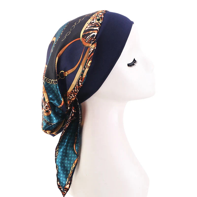 Women Pre-Tied Satin Turban Muslim Inner Hijabs Cancer Chemo Caps Headscarf Hair Loss Headwrap Bandana Elastic Hair Accessories