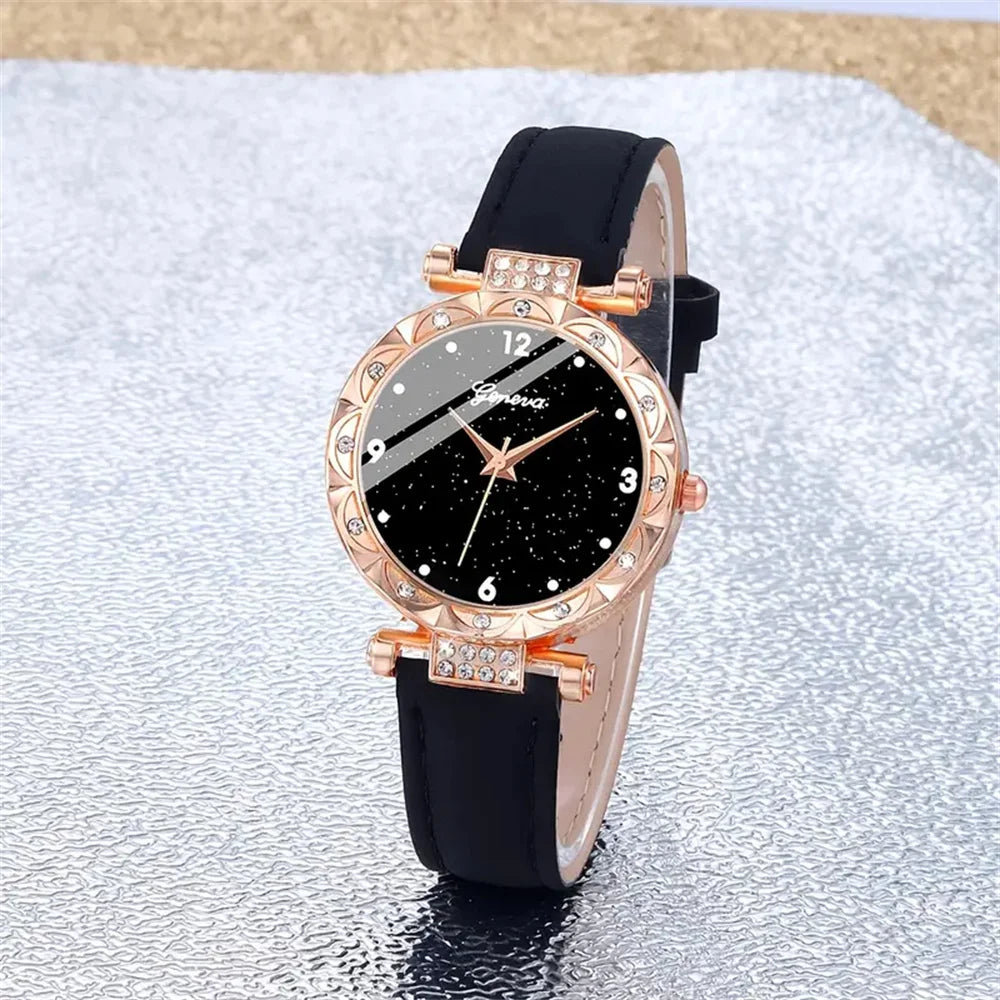 Womens Watches 5Pcs Set Luxury Rhinestone Women Fashion Elegant Wristwatch Quartz Watch for Girl Wristwatch Bracelet Gift