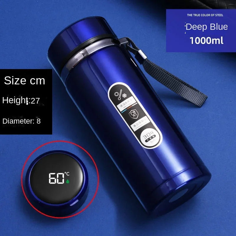 800ML-1L Stainless Steel Thermos Bottle 304 Tea Bottle Car Vacuum Bottle with LED Temperature Display Portable Drinking Cup
