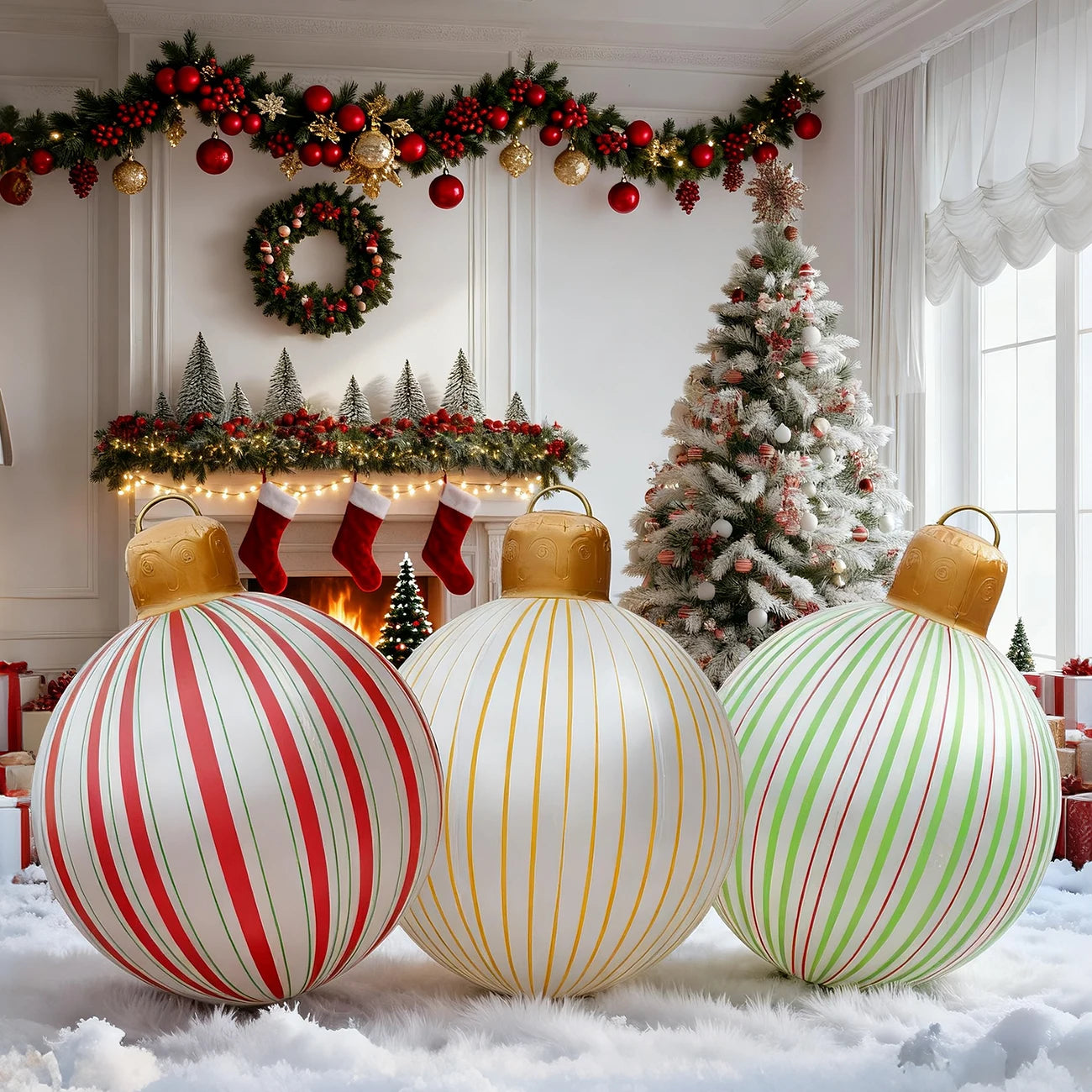 1PC Inflatable Christmas Balls Large PVC Christmas Hanging Ornaments Oversized Christmas Tree Balls Blow up Christmas Balls