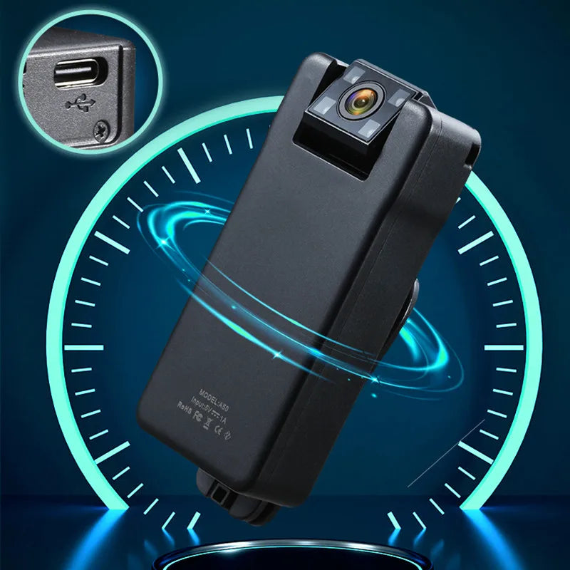 A50 Mini WIFI Camera Remote Control 90 Degrees Wide Angle Rotation Lens 1080P Bodycam with Rotating Back Clip