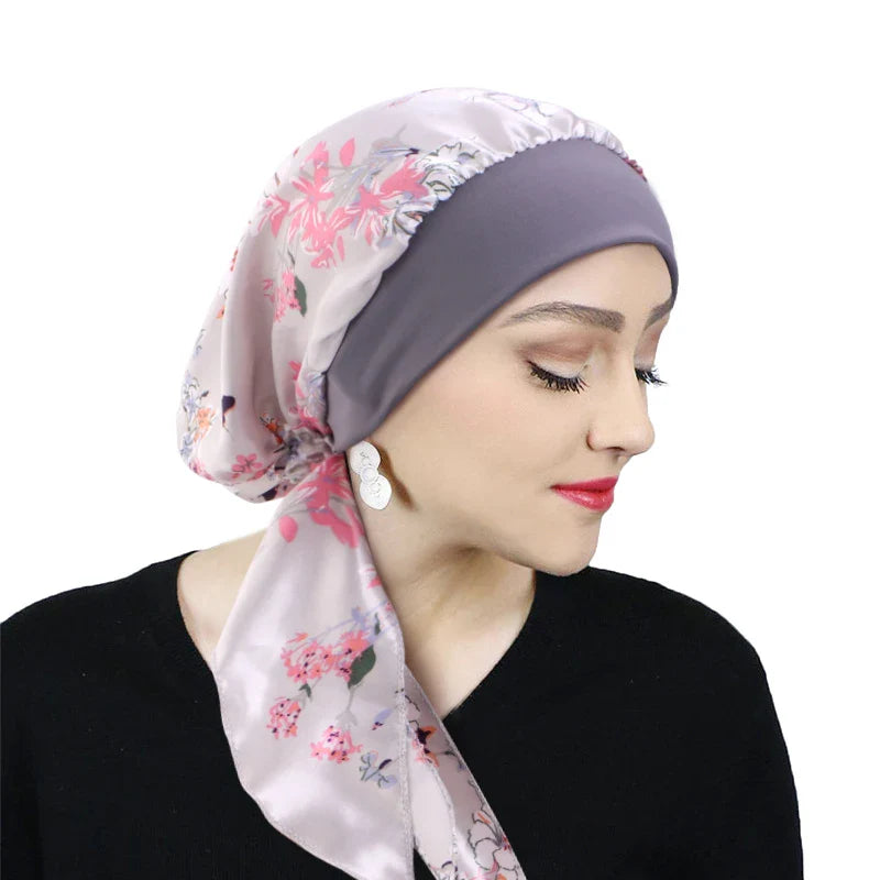 Women Pre-Tied Satin Turban Muslim Inner Hijabs Cancer Chemo Caps Headscarf Hair Loss Headwrap Bandana Elastic Hair Accessories