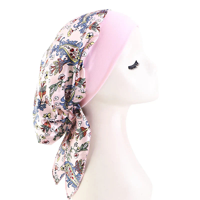 Women Pre-Tied Satin Turban Muslim Inner Hijabs Cancer Chemo Caps Headscarf Hair Loss Headwrap Bandana Elastic Hair Accessories
