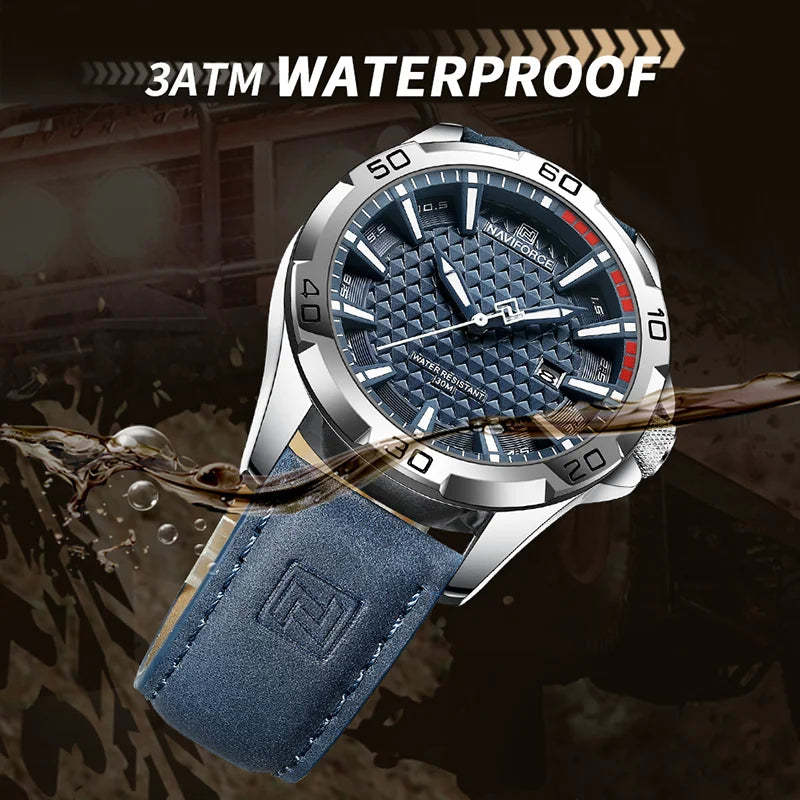 Men Fashion Quartz Watches -Leather Strap Sport Waterproof Wristwatches 