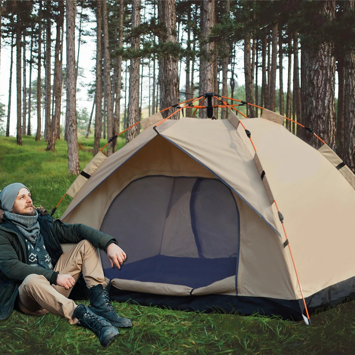 Outdoor Automatic Quick-Opening Tent Automatic Rainproof Sunshine-Proof Tent Two Windowless Doors