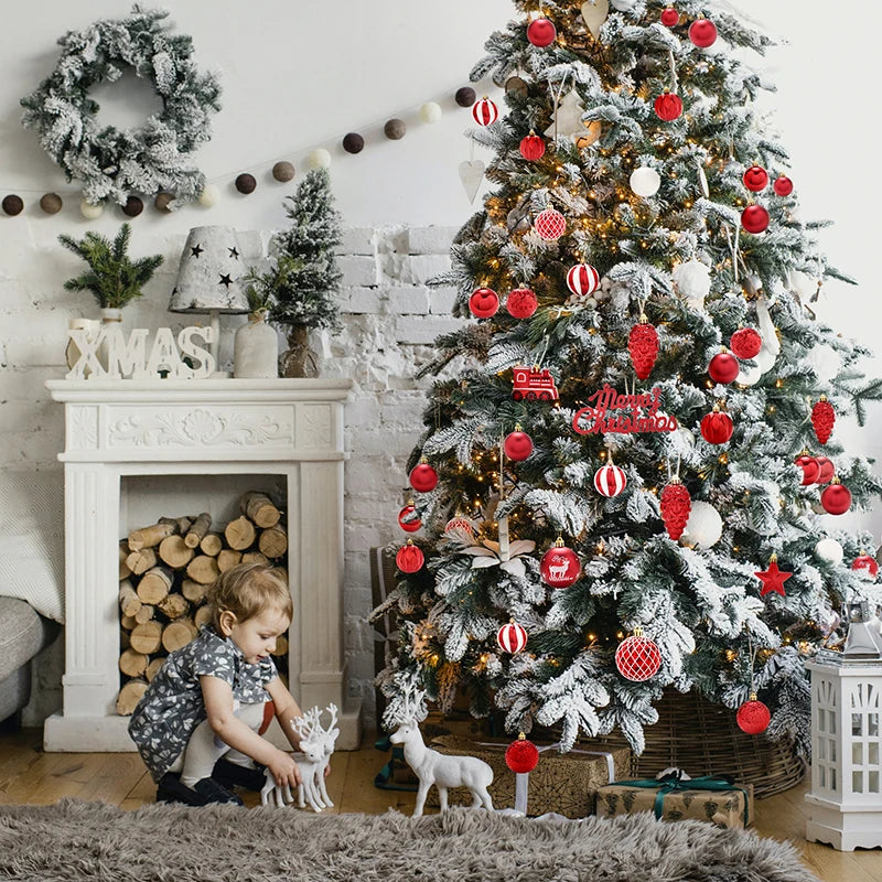 65 Pcs Shatterproof Pendants Christmas Ball Ornaments, Colorful Ornament with Hanging Rings for XMAS Tree Decorations, Festivals