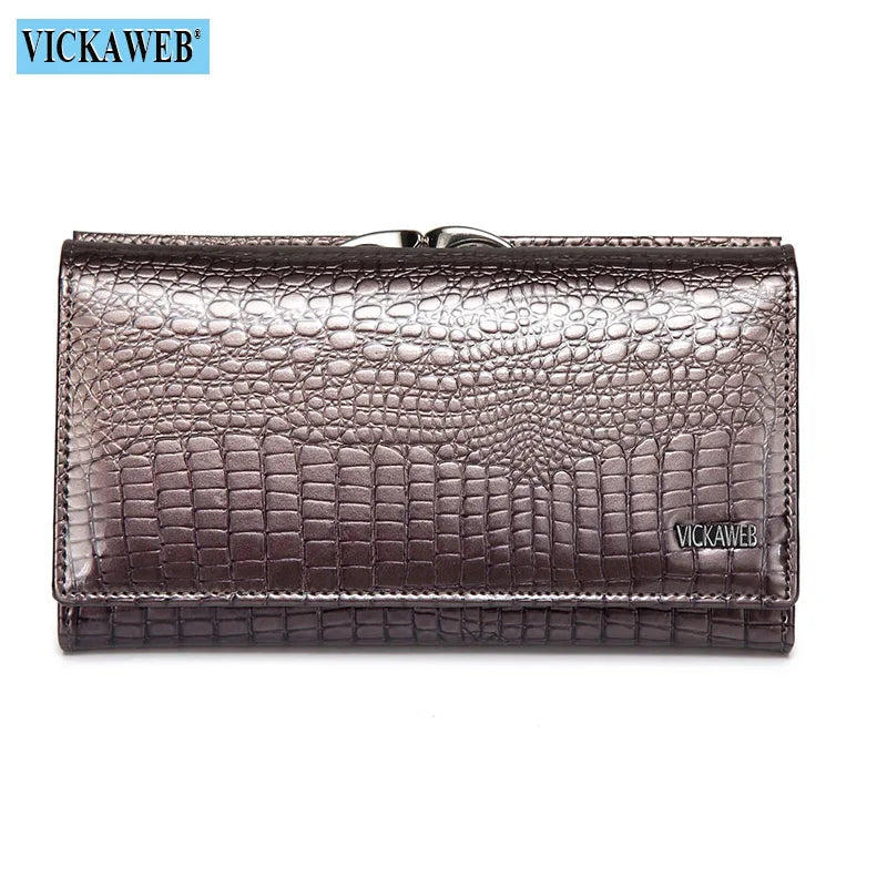 Women Genuine Leather Short Wallet Female Fashion Purses Ladies Alligator Hasp 