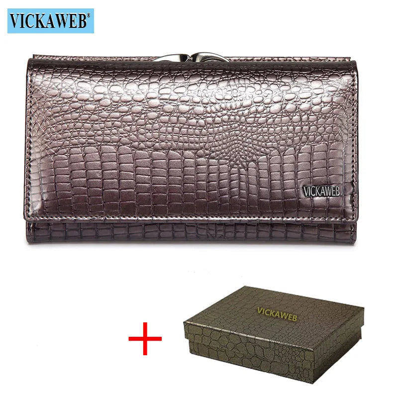 Women Genuine Leather Short Wallet Female Fashion Purses Ladies Alligator Hasp 