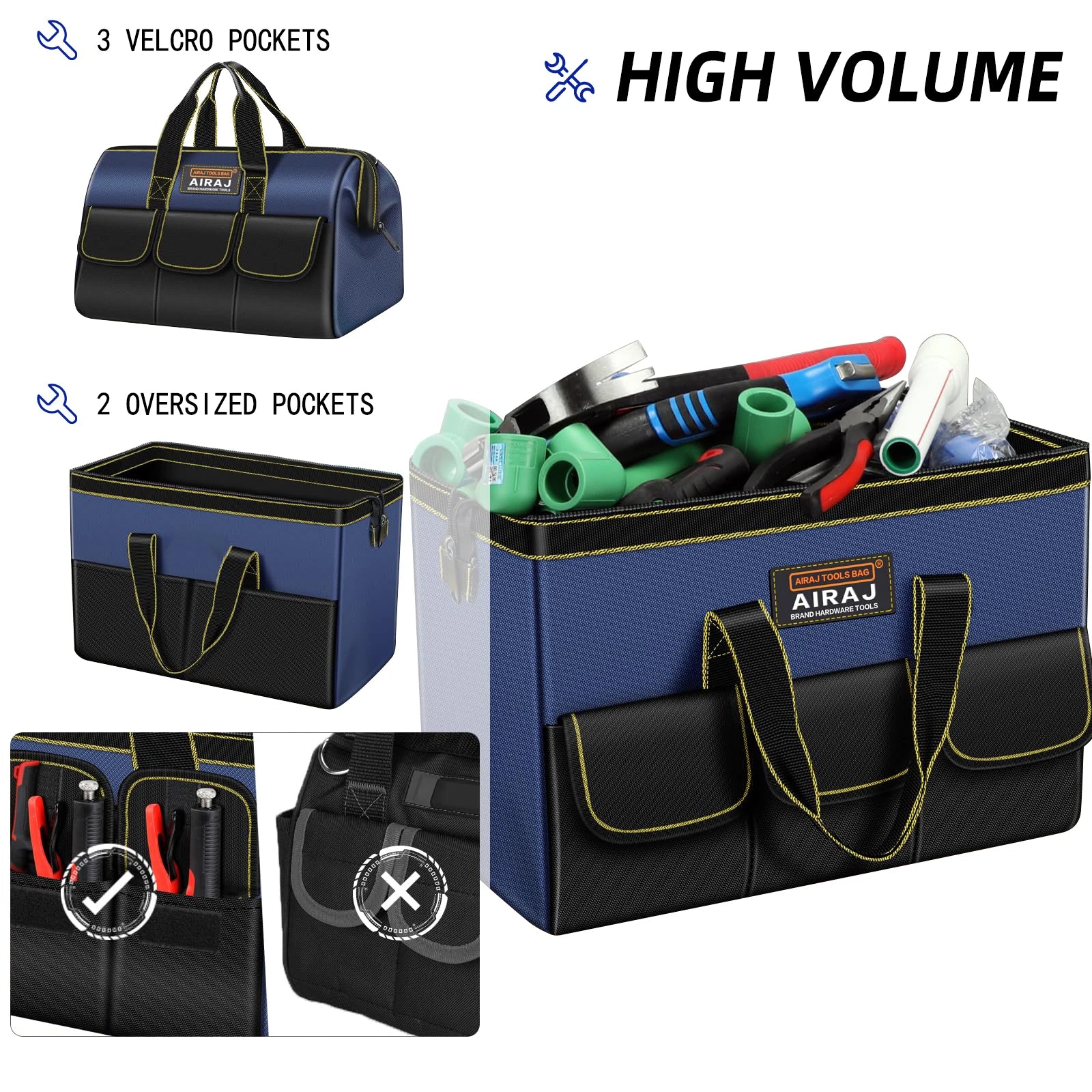 Multifunctional Tool Bags 1680D Oxford Cloth Electrician Bags Waterproof and Wear-Resistant High Capacity Storage Bags