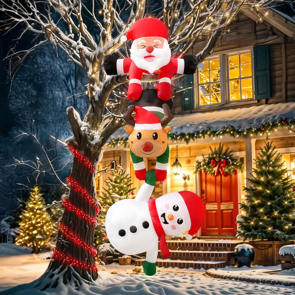 8FT Christmas Inflatables Decor, Climbing Santa Claus with Reindeer & Snowman/Elves