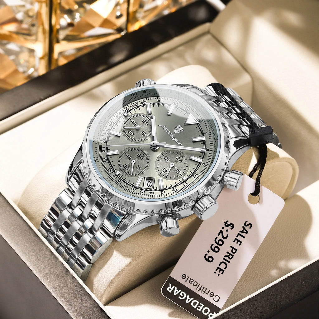 High Quality Men'S Quartz Watches Chronograph Waterproof Luminous Date Man Watch Stainless Steel Luxury Men Watch Reloj